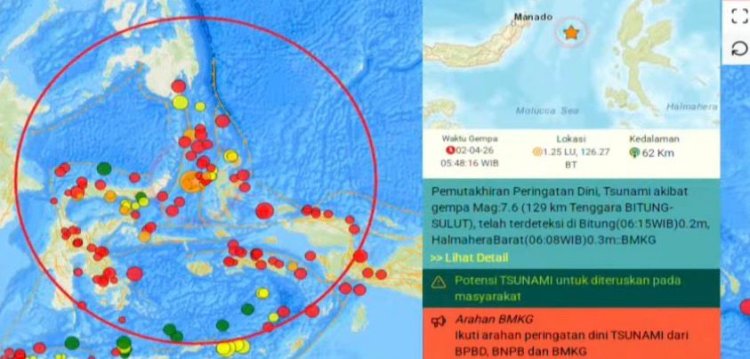 GEMPA TEKTONIK MAGNITUDO 7,6 GUNCANG MALUKU UTARA DAN SULAWESI UTARA, PERINGATAN DINI TSUNAMI DINYATAKAN BERAKHIR