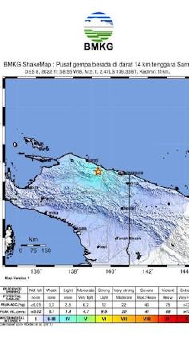 Gempa Magnitudo 5,9 Guncang Wilayah Utara Kabupaten Sarmi, Papua